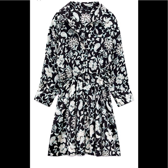 ZARA BLACK FLORAL SHIRT DRESS SIZE XS - Picture 3 of 5